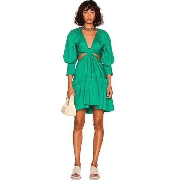 JASON WU Green Cut Out Mini Dress Cotton Poplin Size XS - Picture 1 of 13